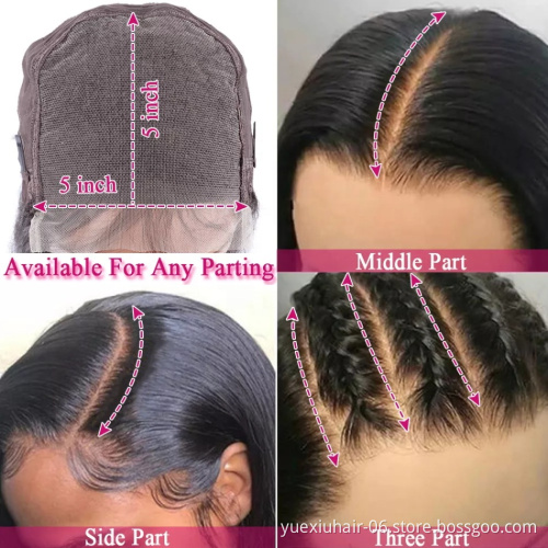 Wholesale 5x5 Closure 180% Density Natural Color Small Bleached Knots Transparent Lace Wigs